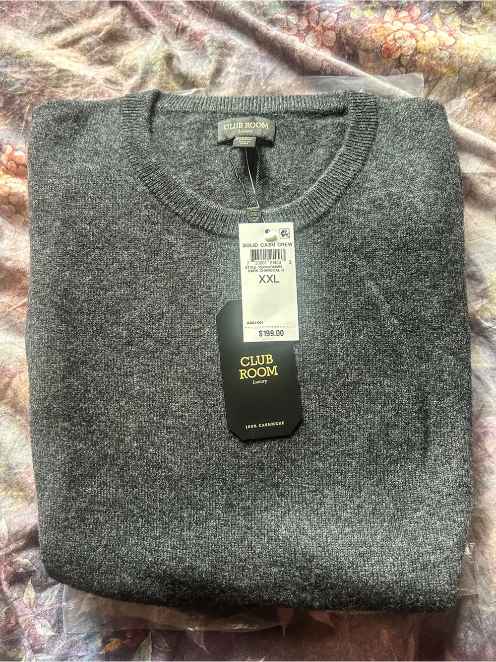 NWT Club Room SZ XXL Solid Cash Crew Cashmere Sweater Charcoal Luxury